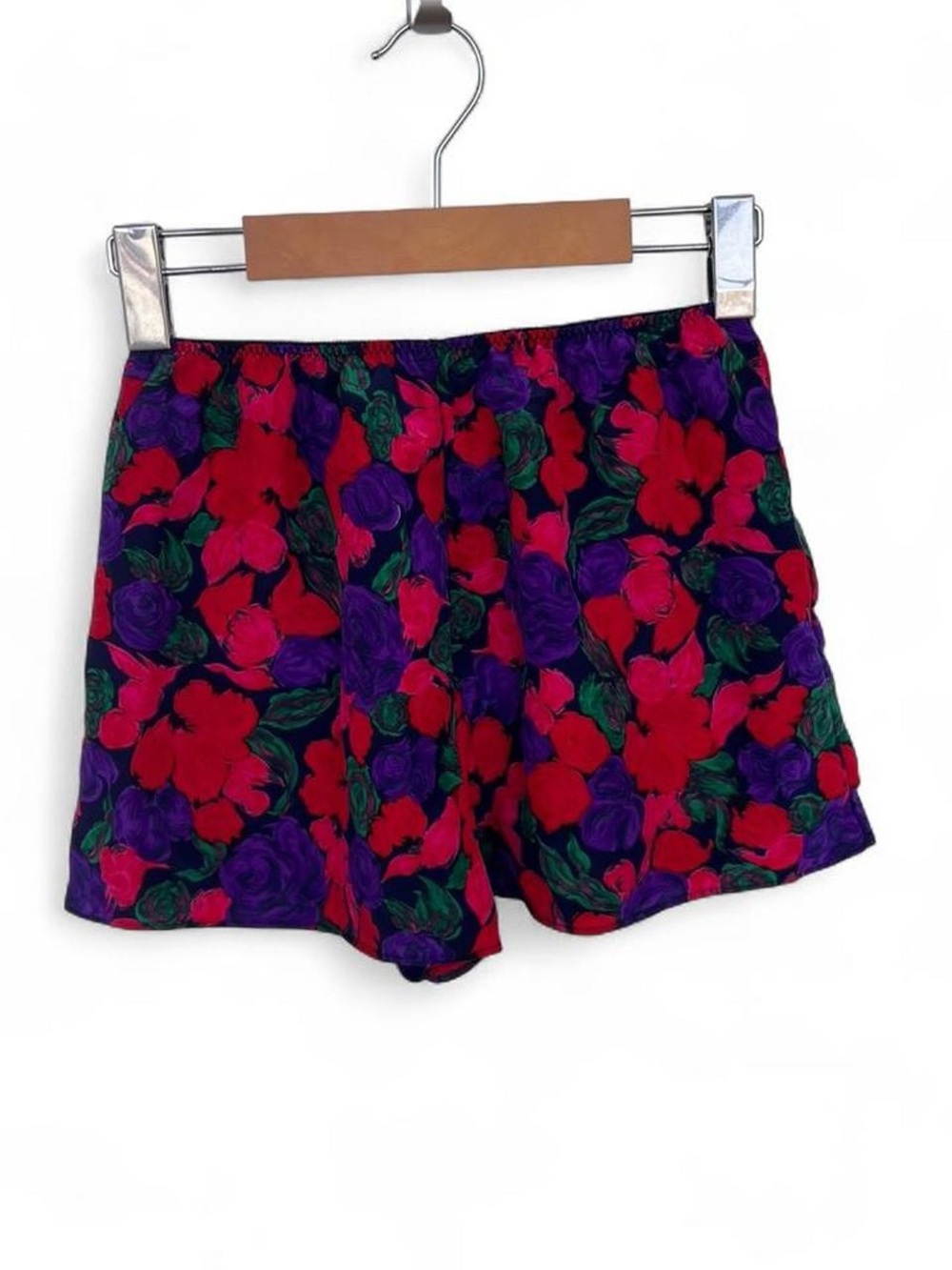 Arianne Floral Elastic-Waist Shorts in Red & Purple